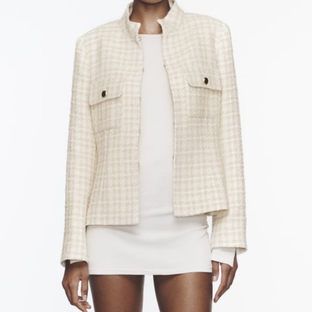 Zara white and beige check textured jacket. - Picture 2 of 16